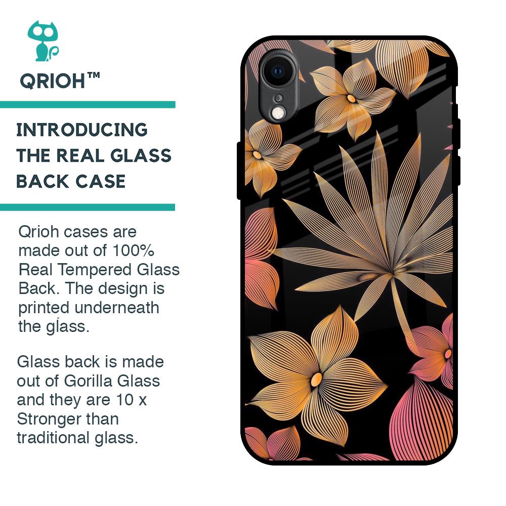 Lines Pattern Flowers Glass Case for iPhone XR