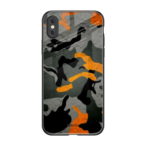 Camouflage Orange iPhone XS Glass Back Cover Online