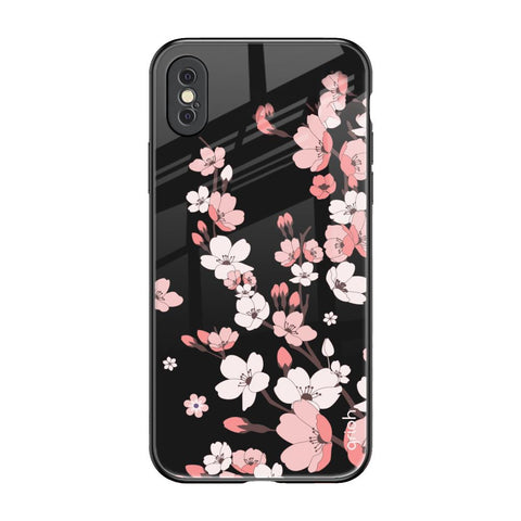 Black Cherry Blossom iPhone XS Glass Back Cover Online