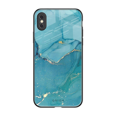 Blue Golden Glitter iPhone XS Glass Back Cover Online