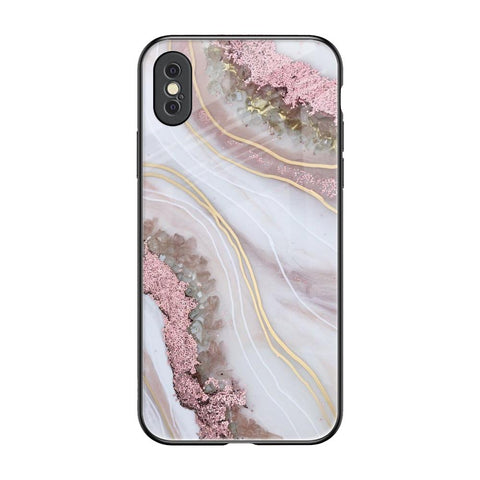 Pink & Gold Gllitter Marble iPhone XS Glass Back Cover Online