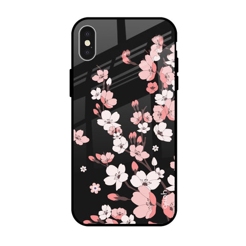 Black Cherry Blossom Apple iPhone XS Glass Cases & Covers Online