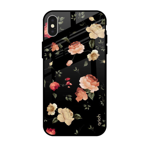 Black Spring Floral Apple iPhone XS Glass Cases & Covers Online