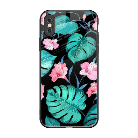 Tropical Leaves & Pink Flowers iPhone XS Max Glass Back Cover Online