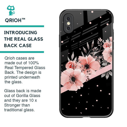 Floral Black Band Glass Case For iPhone XS Max
