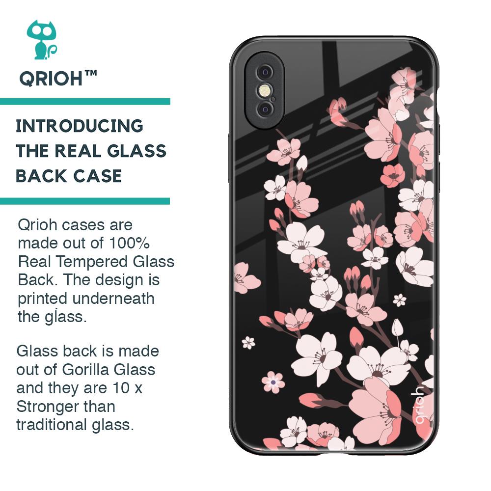 Black Cherry Blossom Glass Case for iPhone XS Max