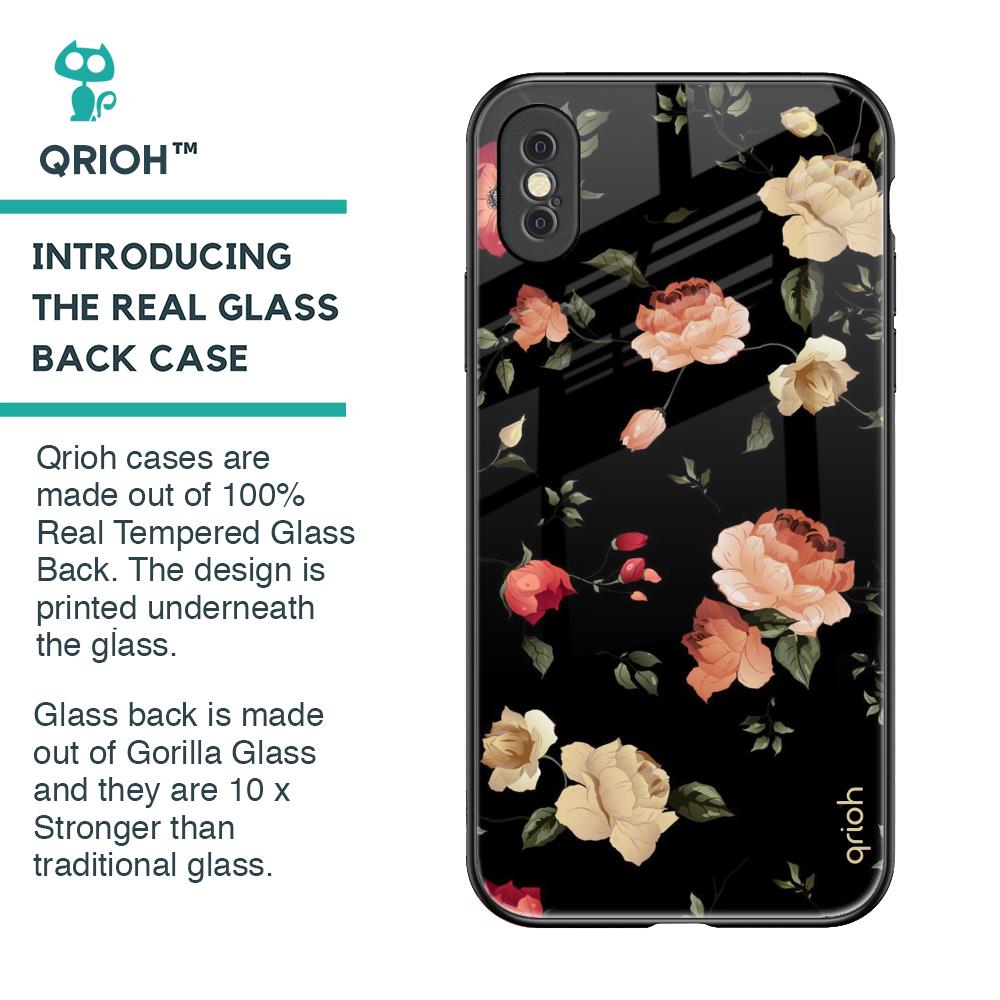 Black Spring Floral Glass Case for iPhone XS Max