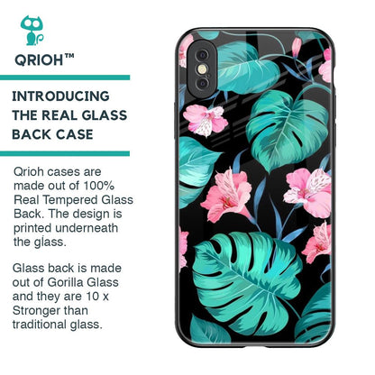 Tropical Leaves & Pink Flowers Glass Case for iPhone XS Max