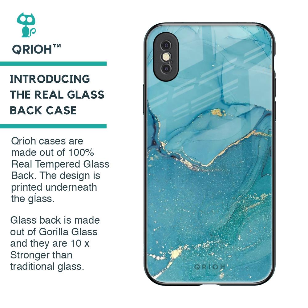Blue Golden Glitter Glass Case for iPhone XS Max