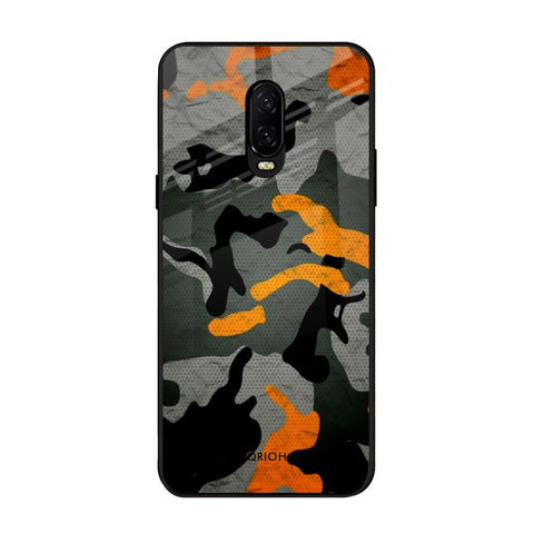 Camouflage Orange OnePlus 6T Glass Back Cover Online