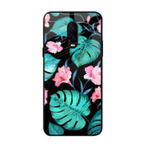 Tropical Leaves & Pink Flowers OnePlus 6T Glass Back Cover Online