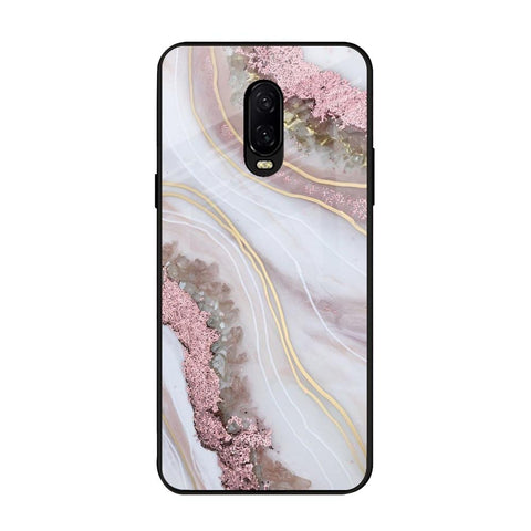 Pink & Gold Gllitter Marble OnePlus 6T Glass Back Cover Online