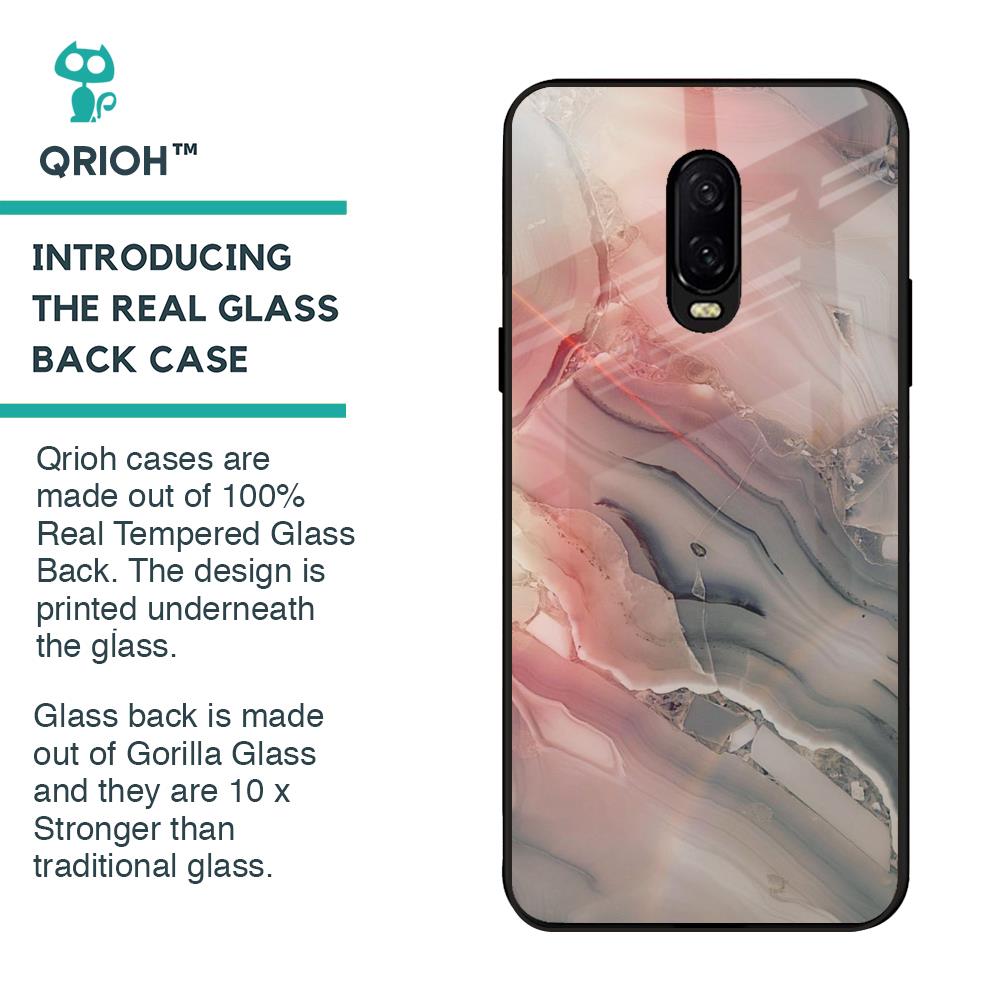 Pink And Grey Marble Glass Case For OnePlus 6T