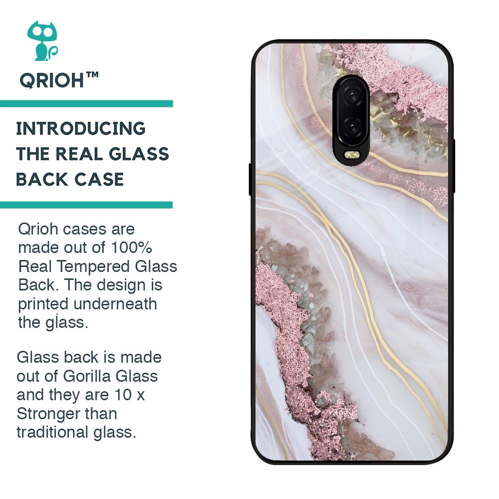 Pink & Gold Gllitter Marble Glass Case for OnePlus 6T