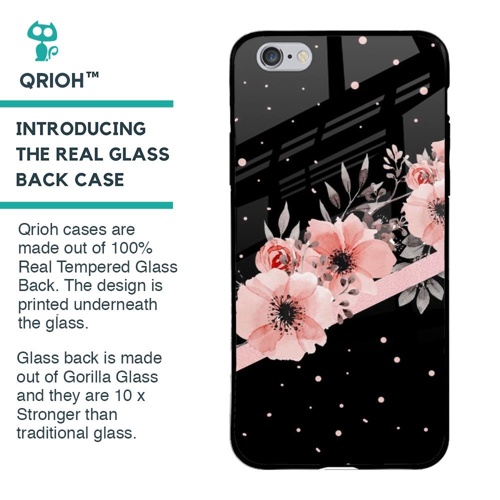 Floral Black Band Glass Case For iPhone 6 Plus