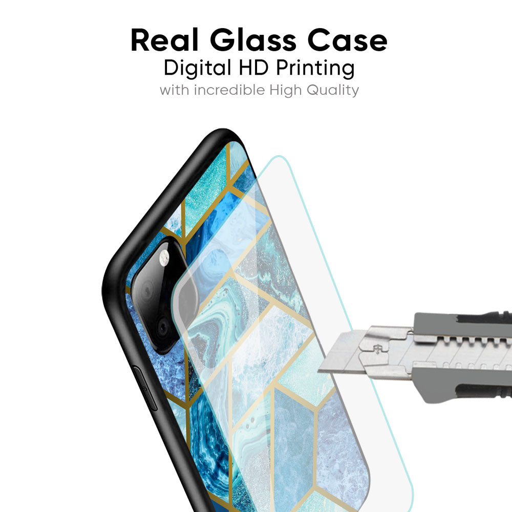 Turquoise Geometrical Marble Glass Case for iPhone XS Max
