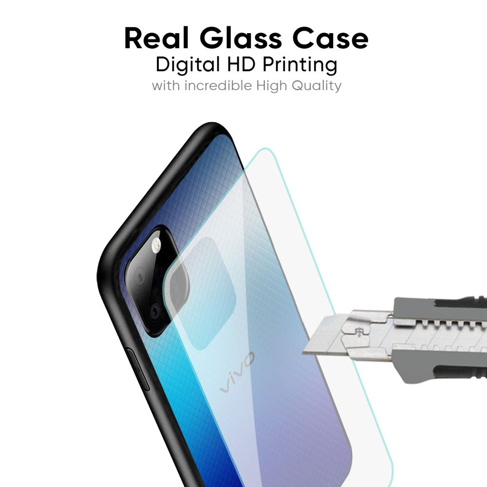 Blue Rhombus Pattern Glass Case for Vivo V27 5G