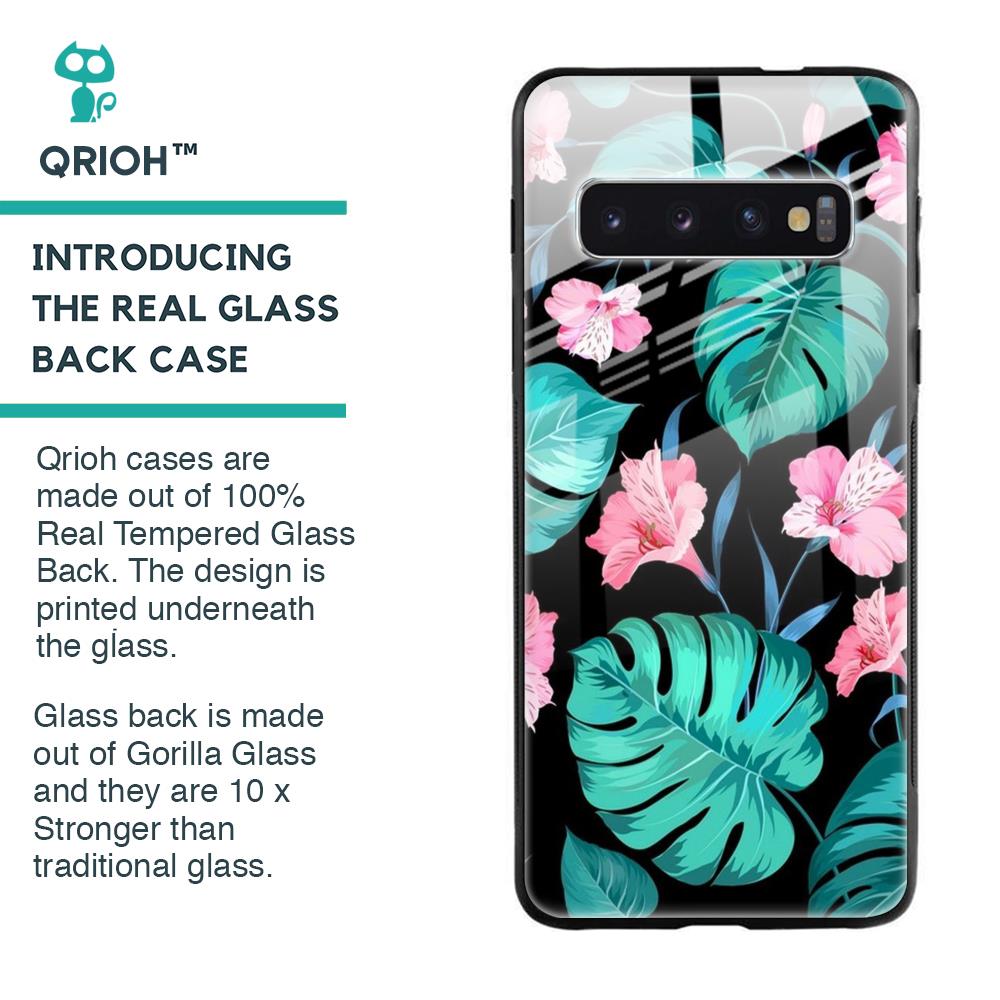 Tropical Leaves & Pink Flowers Glass case for Samsung Galaxy S10