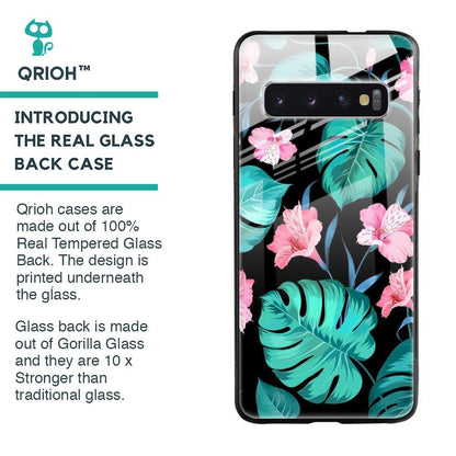 Tropical Leaves & Pink Flowers Glass case for Samsung Galaxy S10