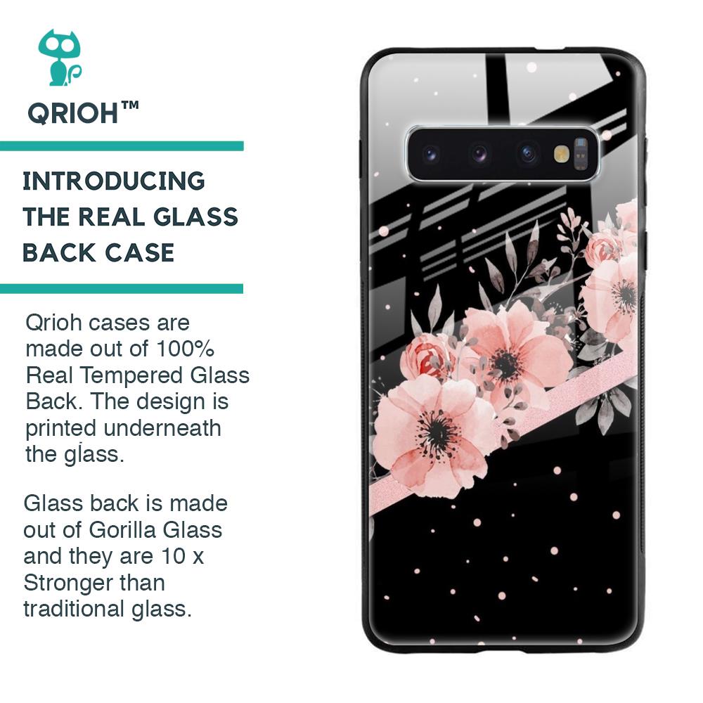 Floral Black Band Glass Case For Samsung Galaxy S10