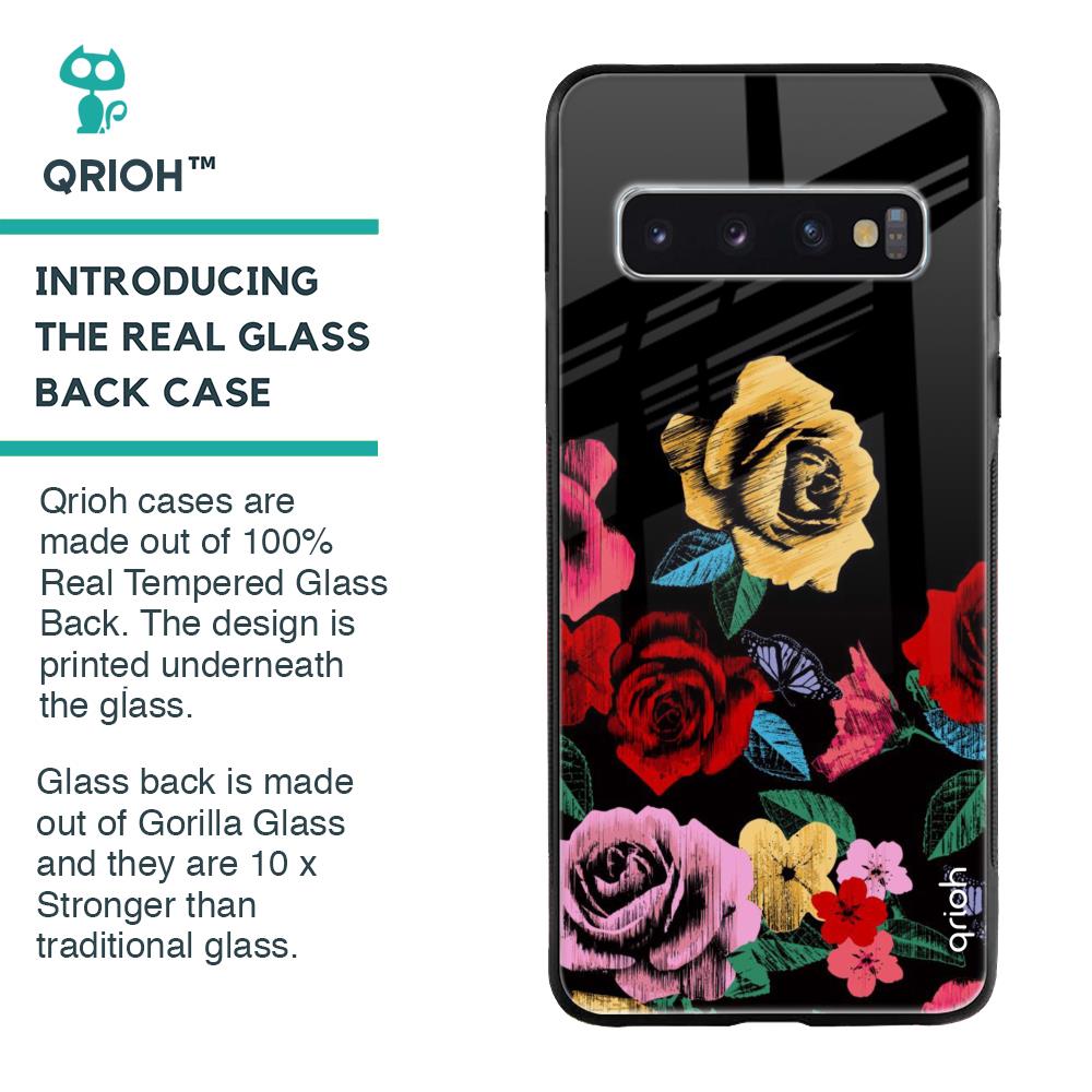Floral Decorative Glass Case For Samsung Galaxy S10 Plus