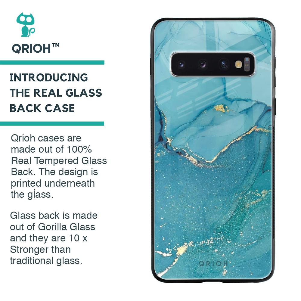 Blue Golden Glitter Glass Case for Samsung Galaxy S10 Plus