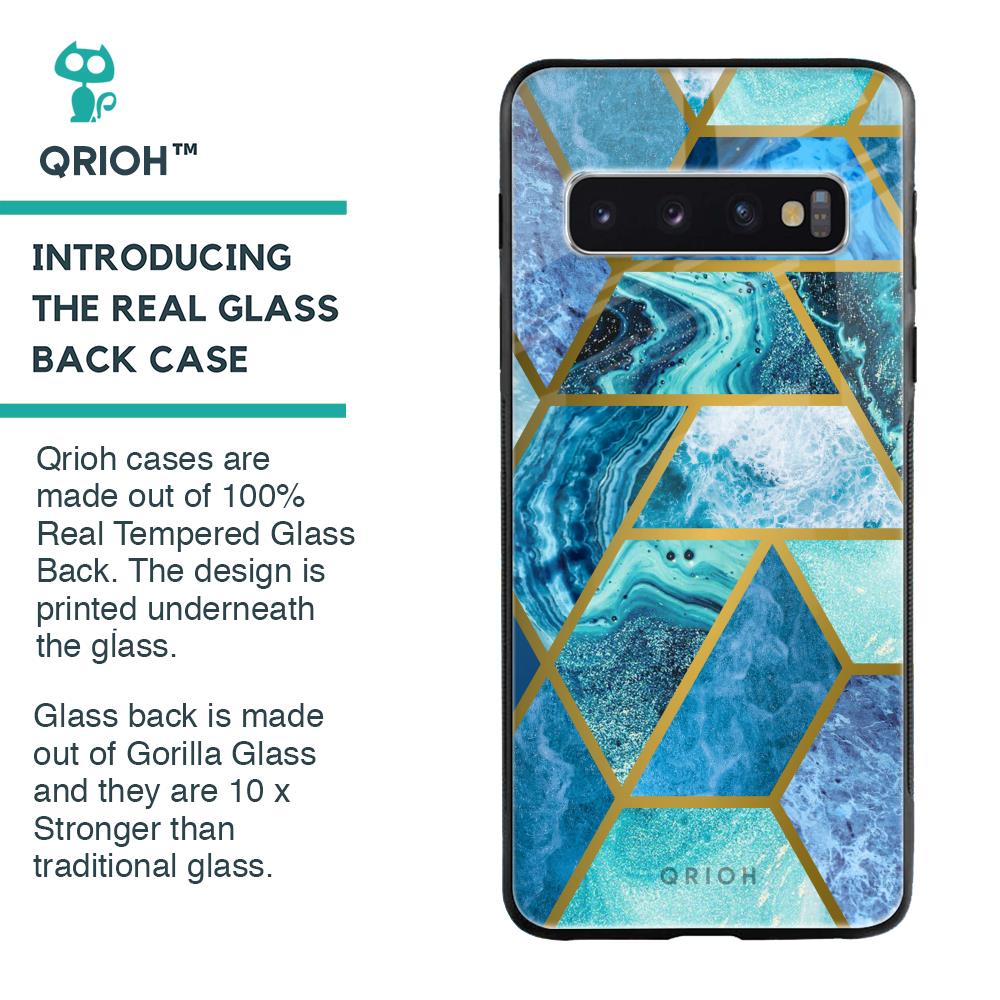 Turquoise Geometrical Marble Glass Case for Samsung Galaxy S10 Plus