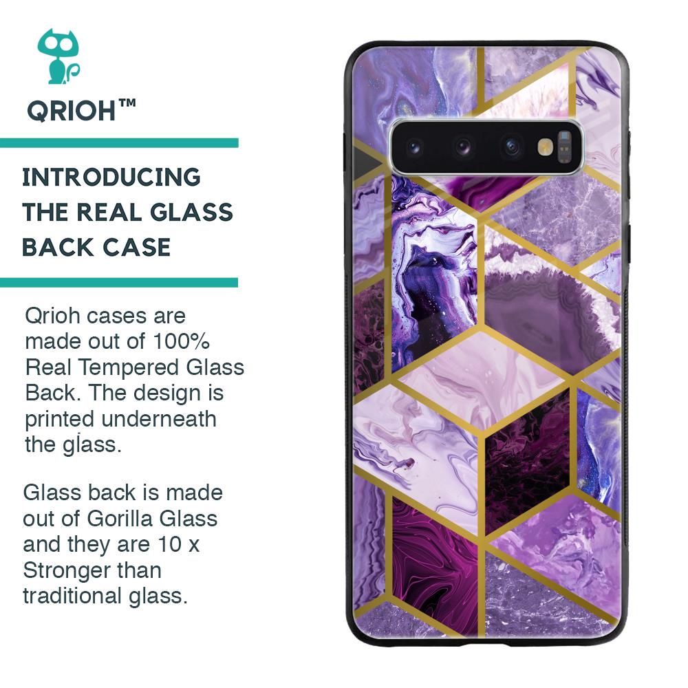 Purple Rhombus Marble Glass Case for Samsung Galaxy S10 Plus