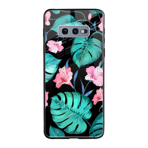 Tropical Leaves & Pink Flowers Samsung Galaxy S10e Glass Cases & Covers Online