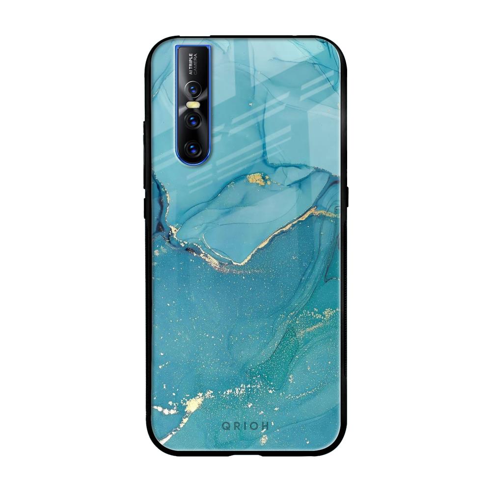 Blue Golden Glitter Vivo V15 Pro Glass Back Cover Online