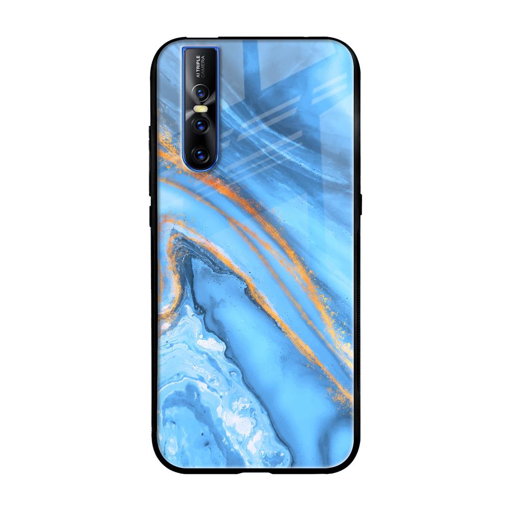 Vibrant Blue Marble Vivo V15 Pro Glass Back Cover Online