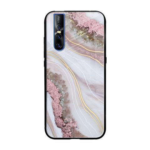 Pink & Gold Gllitter Marble Vivo V15 Pro Glass Back Cover Online
