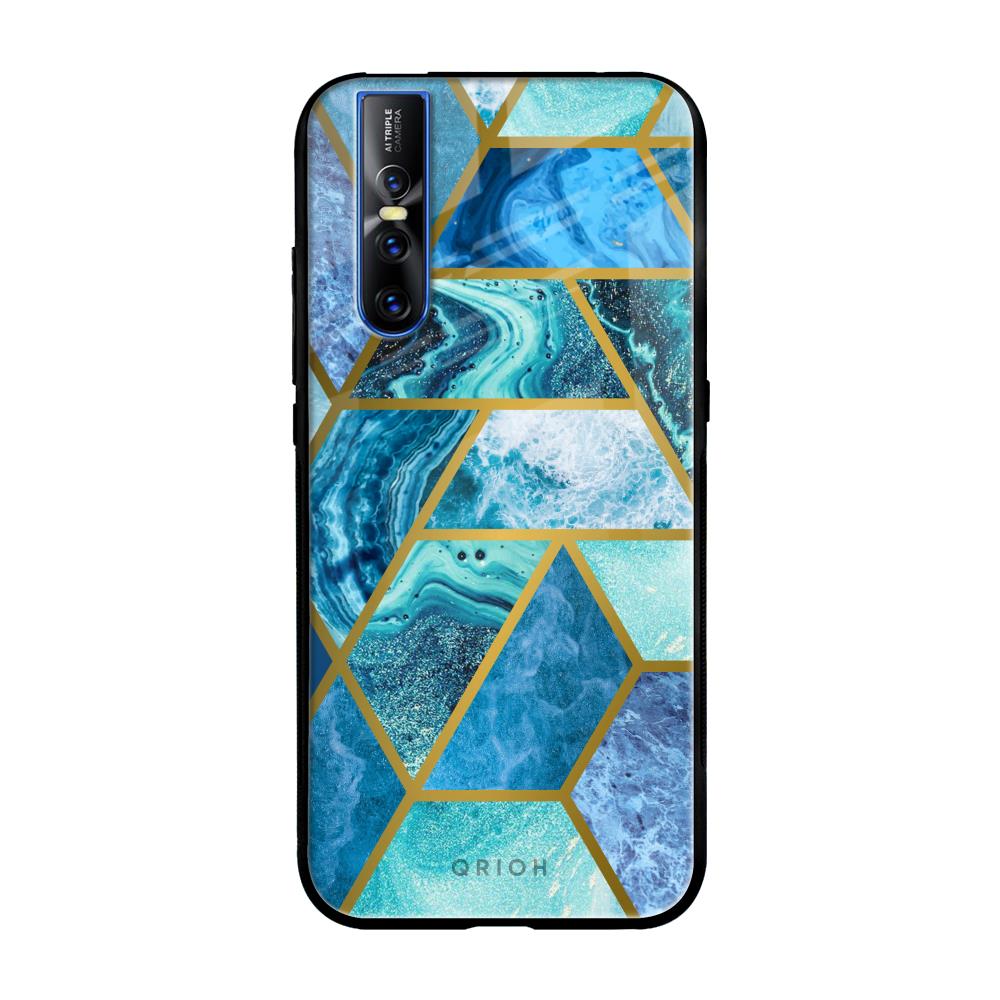 Turquoise Geometrical Marble Vivo V15 Pro Glass Back Cover Online