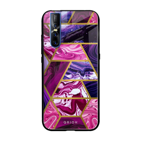 Electroplated Geometric Marble Vivo V15 Pro Glass Back Cover Online