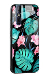 Tropical Leaves & Pink Flowers Glass case for Vivo V15 Pro