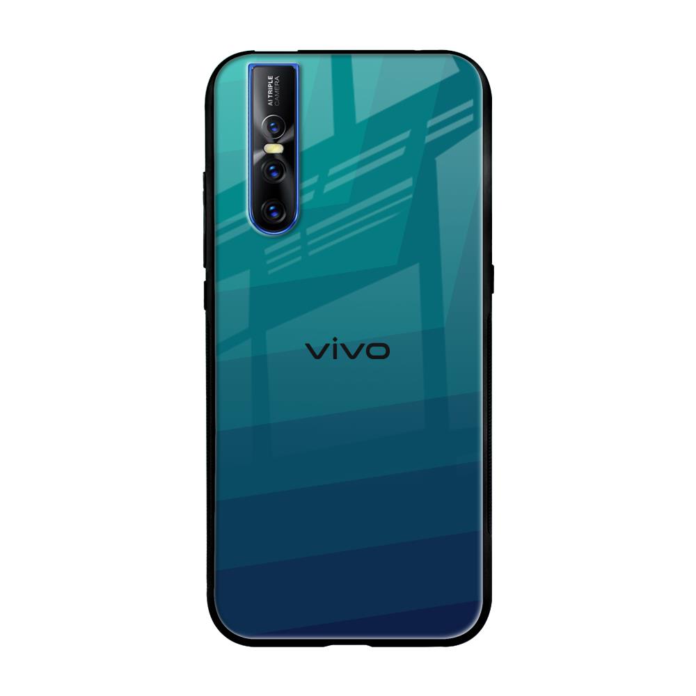 Green Triangle Pattern Vivo V15 Pro Glass Back Cover Online