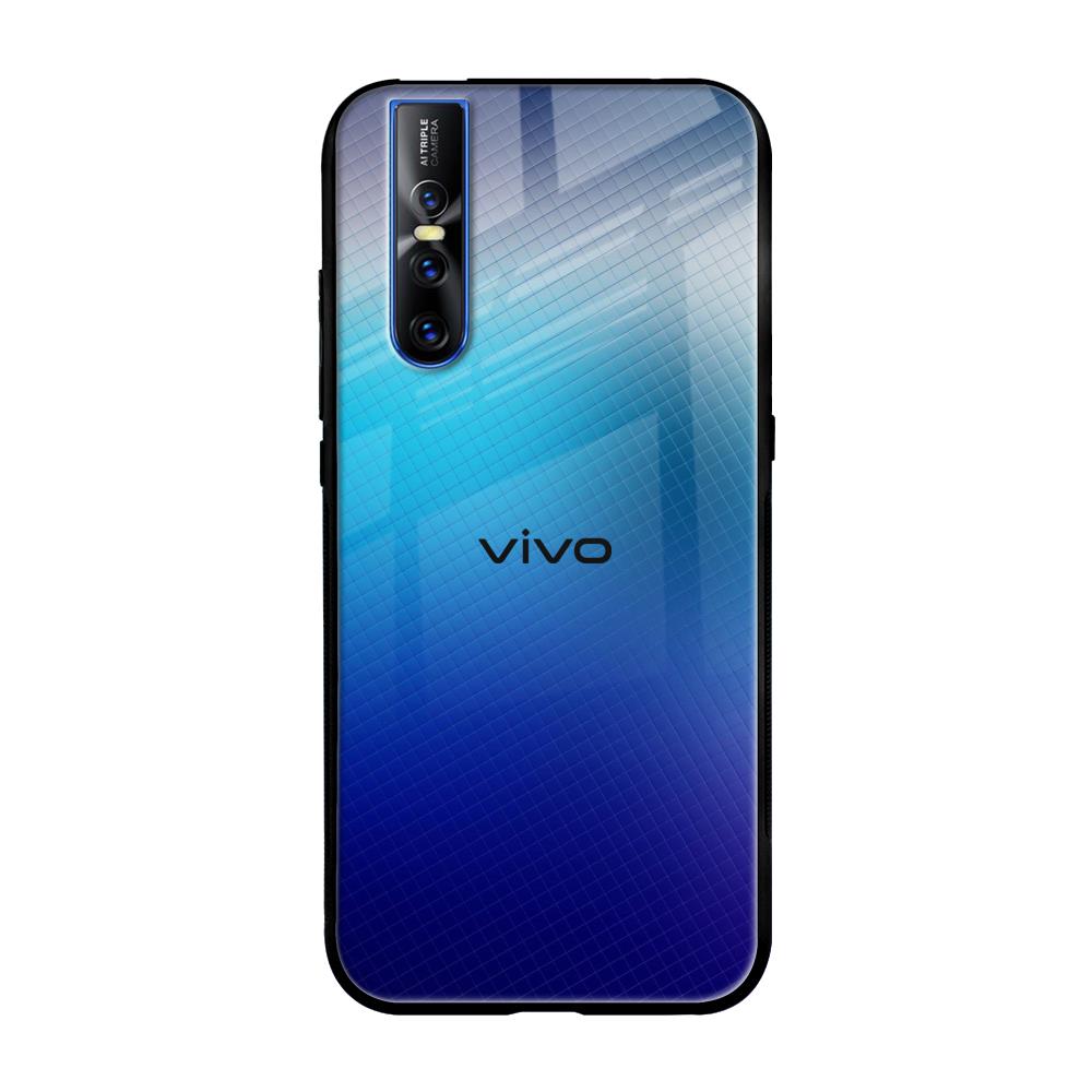 Blue Rhombus Pattern Vivo V15 Pro Glass Back Cover Online