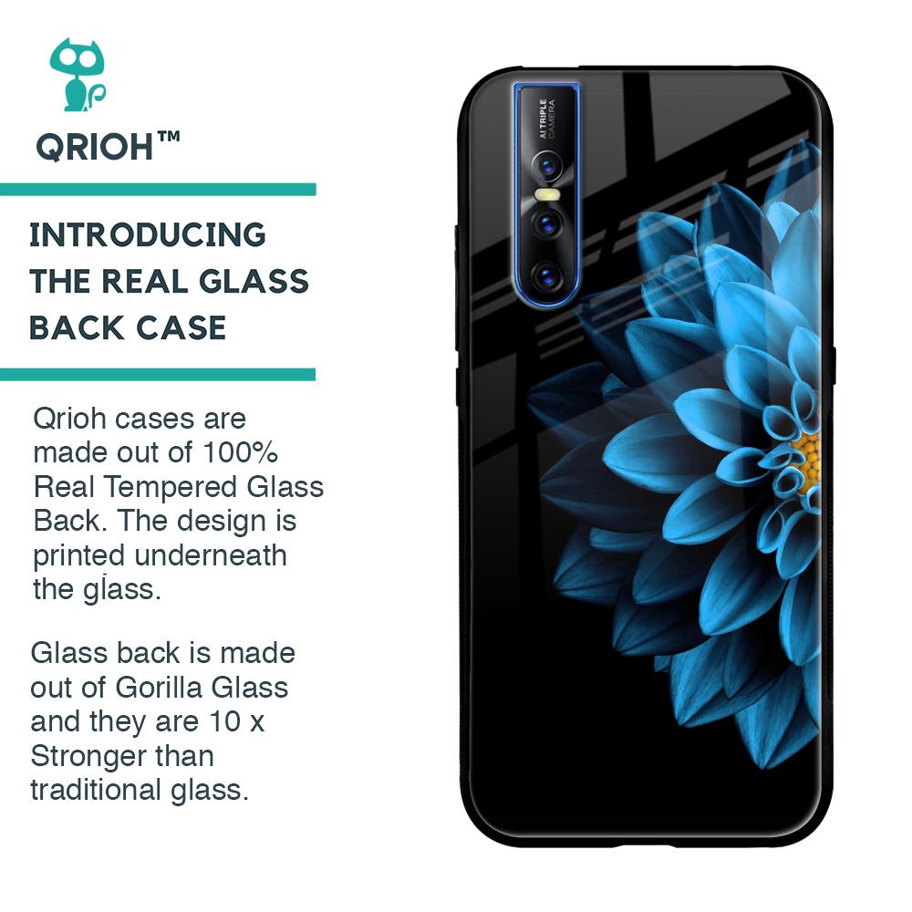 Half Blue Flower Glass Case for Vivo V15 Pro