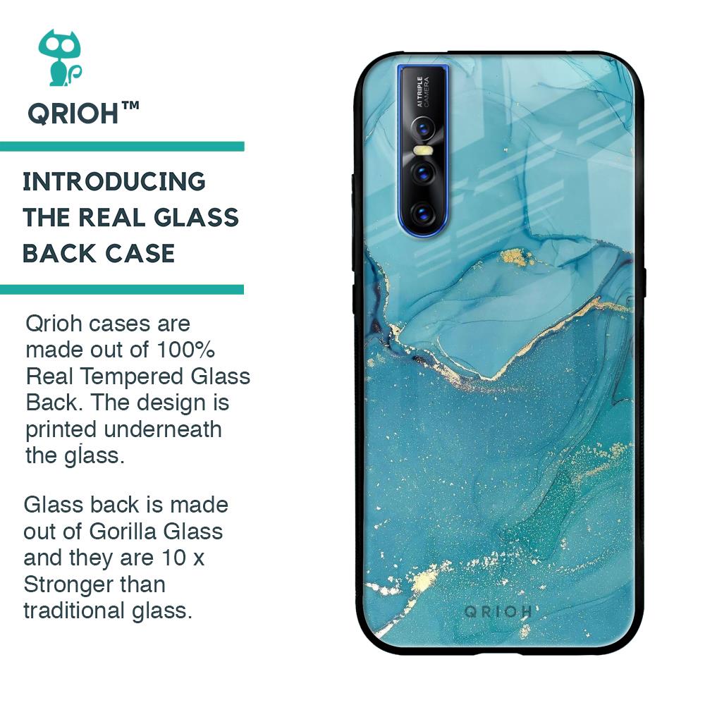 Blue Golden Glitter Glass Case for Vivo V15 Pro