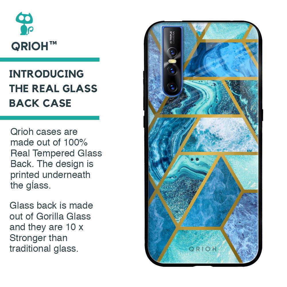 Turquoise Geometrical Marble Glass Case for Vivo V15 Pro