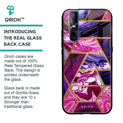 Electroplated Geometric Marble Glass Case for Vivo V15 Pro