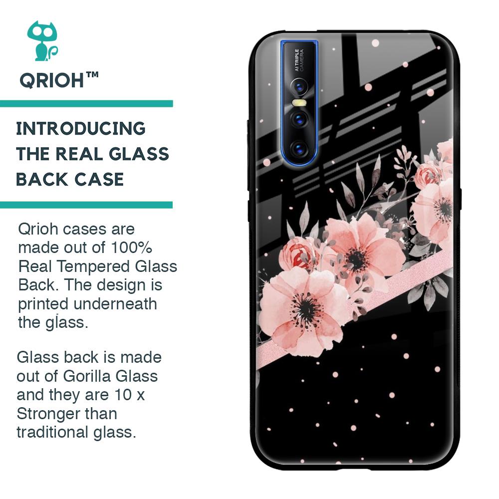 Floral Black Band Glass Case For Vivo V15 Pro
