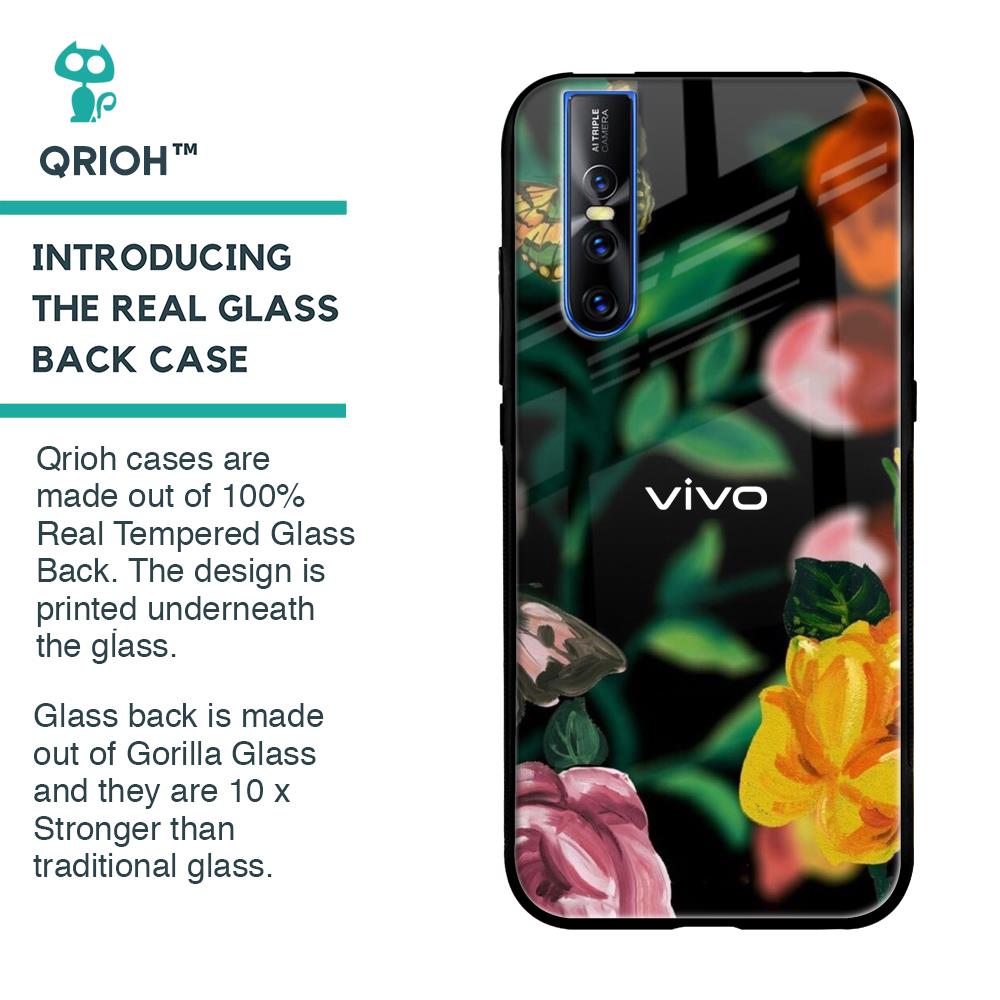 Flowers & Butterfly Glass Case for Vivo V15 Pro