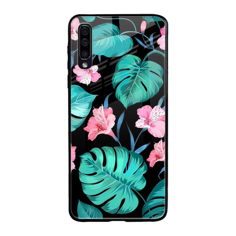 Tropical Leaves & Pink Flowers Samsung Galaxy A50 Glass Cases & Covers Online