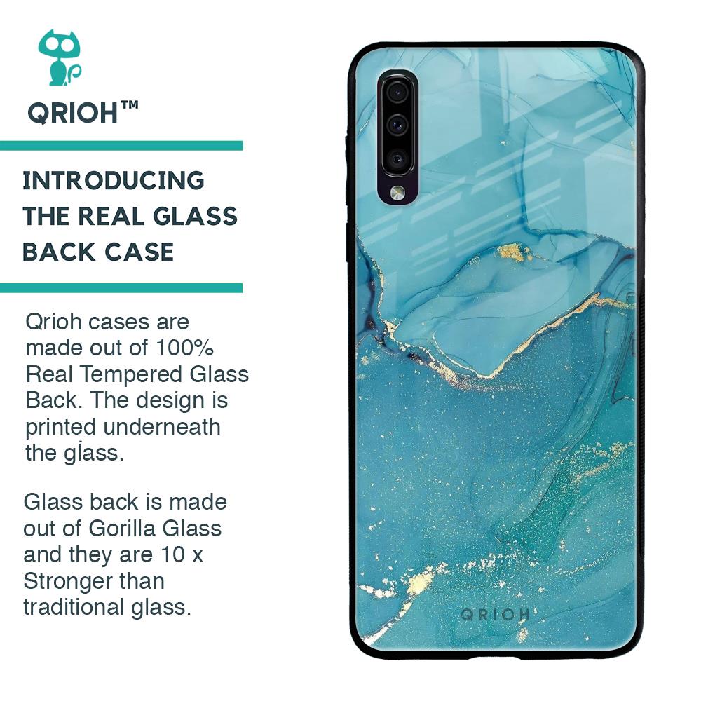 Blue Golden Glitter Glass Case for Samsung Galaxy A50