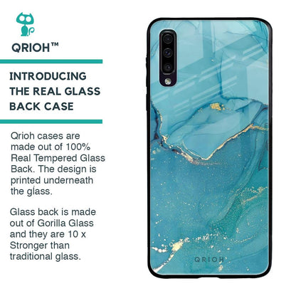 Blue Golden Glitter Glass Case for Samsung Galaxy A50