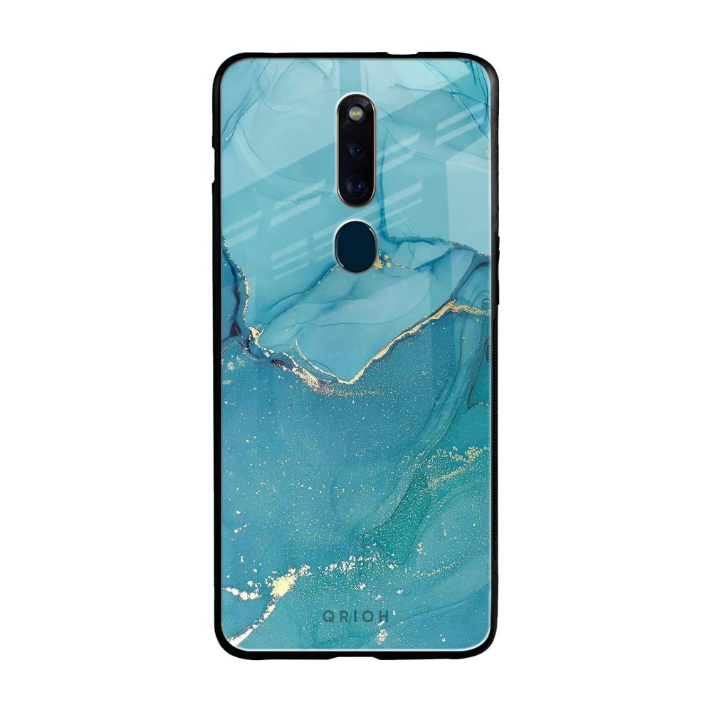 Blue Golden Glitter Oppo F11 Pro Glass Back Cover Online