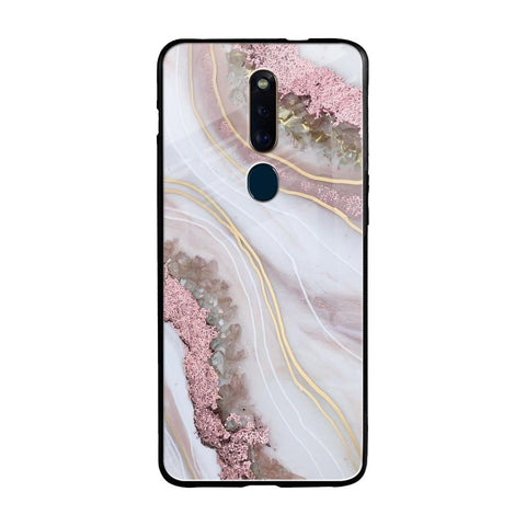 Pink & Gold Gllitter Marble Oppo F11 Pro Glass Back Cover Online