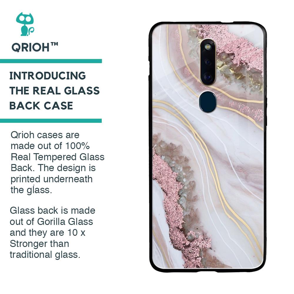 Pink & Gold Gllitter Marble Glass Case for Oppo F11 Pro