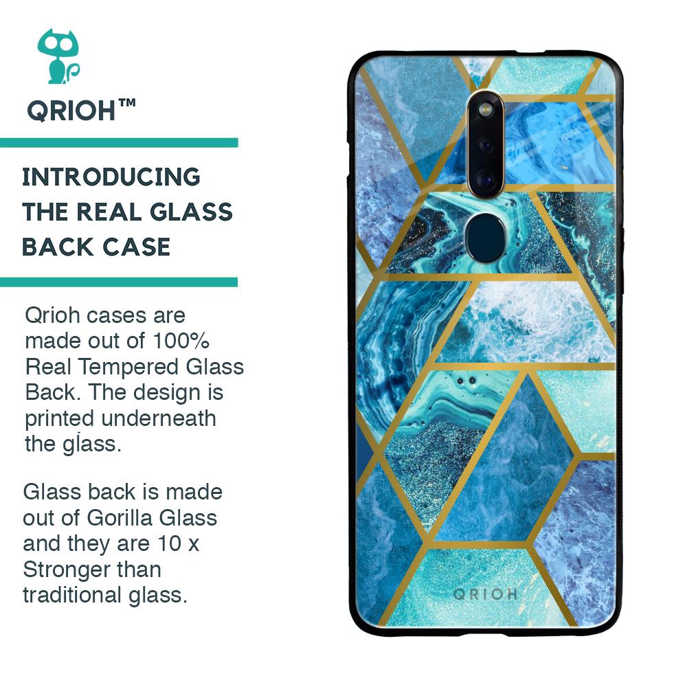 Turquoise Geometrical Marble Glass Case for Oppo F11 Pro